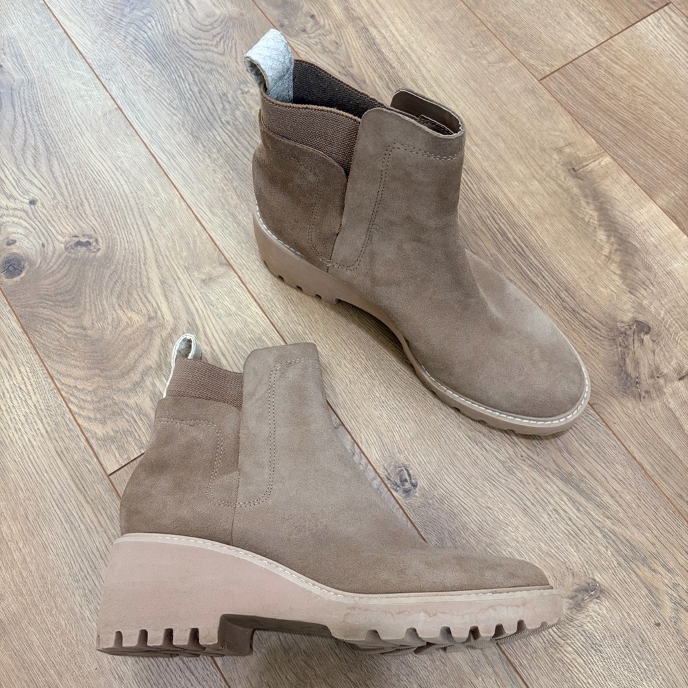Dolce Vita Huey H2O Waterproof Suede Lug Sole Booties - Mushroom Suede - Size 9